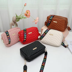 Quilted Square Shoulder Bag Crossbody Metal Decor Zipper Purse