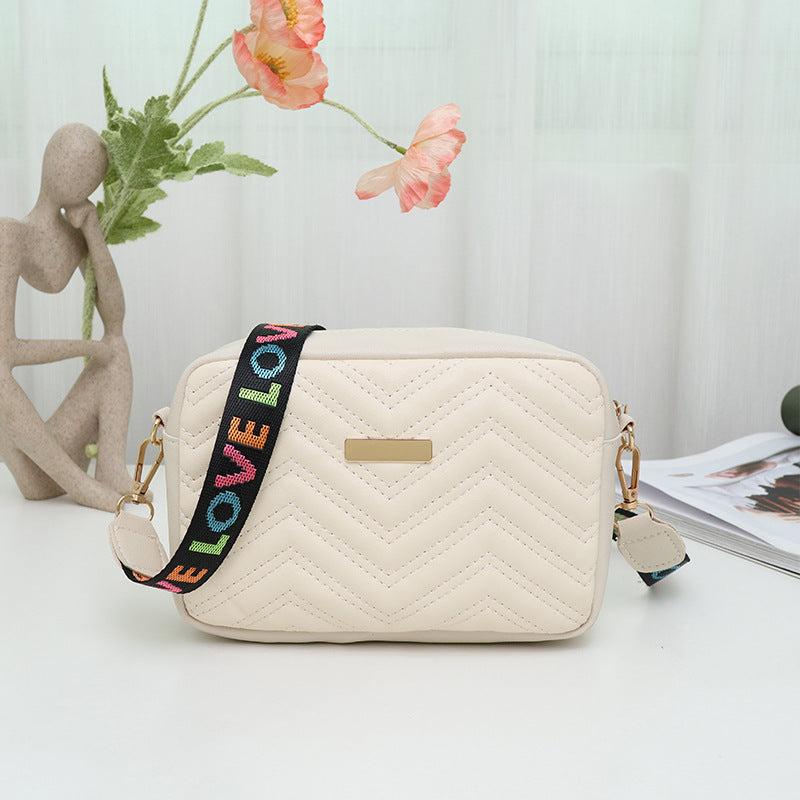 Quilted Square Shoulder Bag Crossbody Metal Decor Zipper Purse
