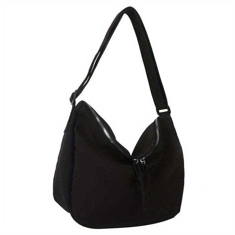 Large Capacity Foldable Shoulder Bag Solid Zipper Handbag Crossbody Bag