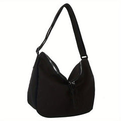 Large Capacity Foldable Shoulder Bag Solid Zipper Handbag Crossbody Bag