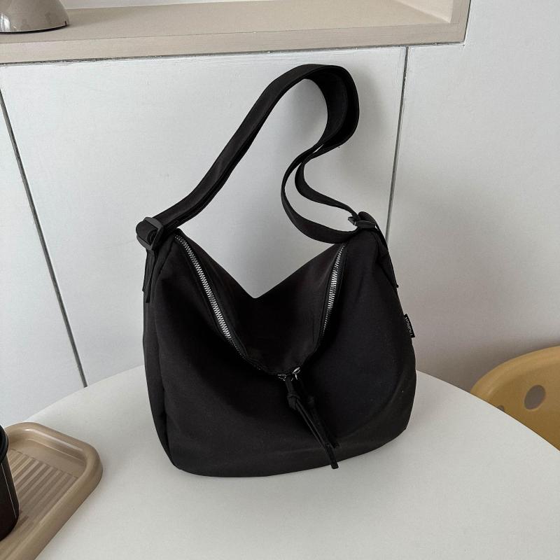 Large Capacity Foldable Shoulder Bag Solid Zipper Handbag Crossbody Bag