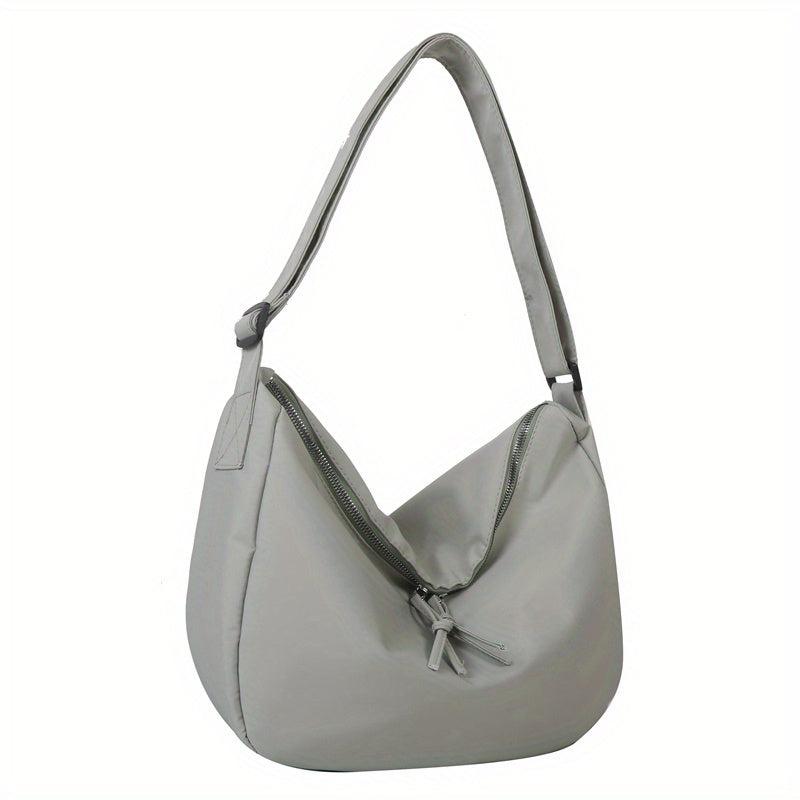Large Capacity Foldable Shoulder Bag Solid Zipper Handbag Crossbody Bag