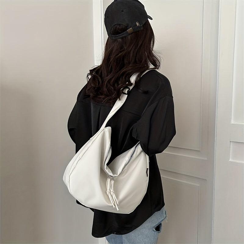 Large Capacity Foldable Shoulder Bag Solid Zipper Handbag Crossbody Bag