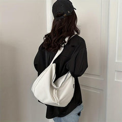 Large Capacity Foldable Shoulder Bag Solid Zipper Handbag Crossbody Bag