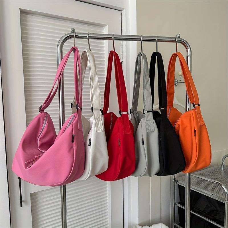 Large Capacity Foldable Shoulder Bag Solid Zipper Handbag Crossbody Bag