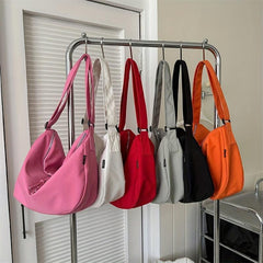 Large Capacity Foldable Shoulder Bag Solid Zipper Handbag Crossbody Bag