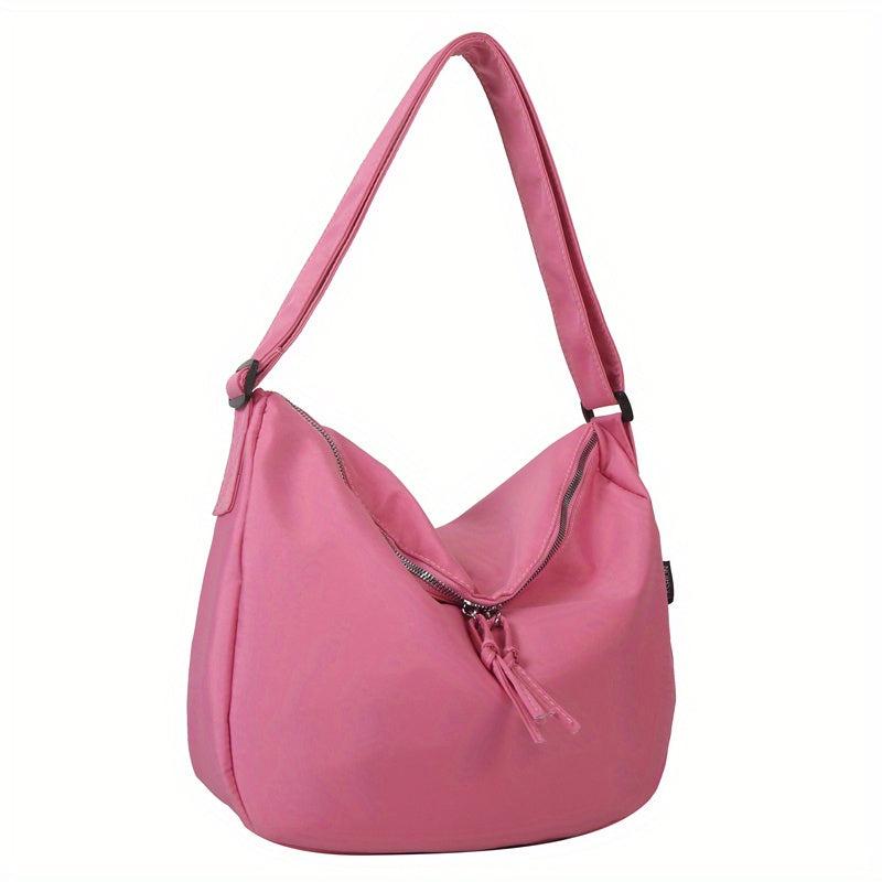 Large Capacity Foldable Shoulder Bag Solid Zipper Handbag Crossbody Bag