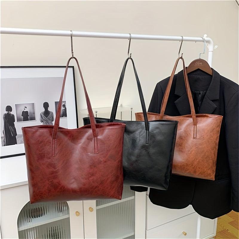 Large Capacity Solid Shoulder Tote Bag All Match Handbag