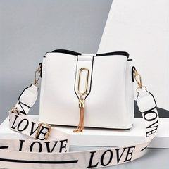 Small Crossbody Bag with Letters Strap and Tassel Decor