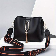 Small Crossbody Bag with Letters Strap and Tassel Decor