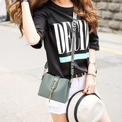 Small Crossbody Bag with Letters Strap and Tassel Decor