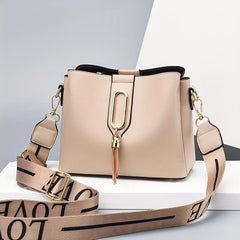 Small Crossbody Bag with Letters Strap and Tassel Decor