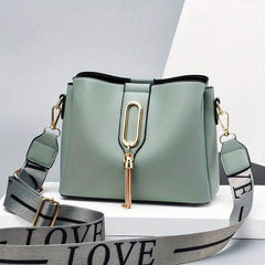 Small Crossbody Bag with Letters Strap and Tassel Decor