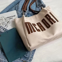 Letter Patch Tote Bag Faux Leather Handbag Large Capacity Shoulder Bag