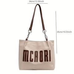 Letter Patch Tote Bag Faux Leather Handbag Large Capacity Shoulder Bag