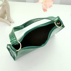 Retro Crocodile Underarm Bag Solid Faux Leather Shoulder Bag