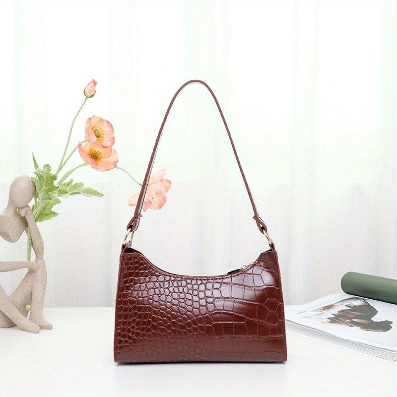 Retro Crocodile Underarm Bag Solid Faux Leather Shoulder Bag