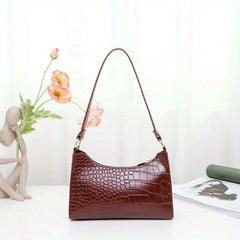 Retro Crocodile Underarm Bag Solid Faux Leather Shoulder Bag
