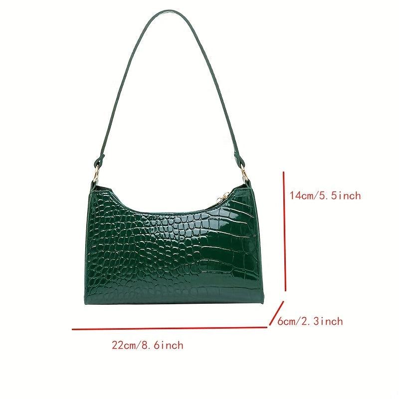 Retro Crocodile Underarm Bag Solid Faux Leather Shoulder Bag