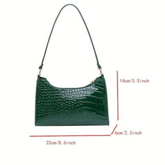 Retro Crocodile Underarm Bag Solid Faux Leather Shoulder Bag