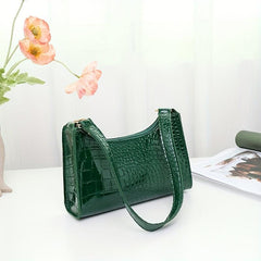 Retro Crocodile Underarm Bag Solid Faux Leather Shoulder Bag