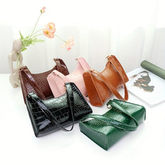 Retro Crocodile Underarm Bag Solid Faux Leather Shoulder Bag