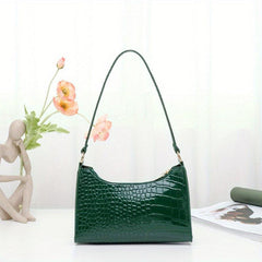 Retro Crocodile Underarm Bag Solid Faux Leather Shoulder Bag