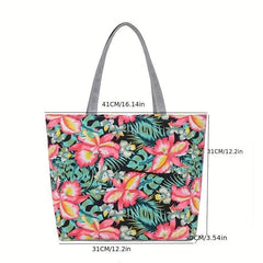 Flower Print Tote Bag Canvas Shoulder Bag Large Capacity Beach Bag
