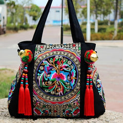 Embroidery Tassel Shoulder Bag Women's Canvas Bag