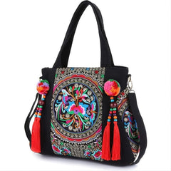 Embroidery Tassel Shoulder Bag Women's Canvas Bag
