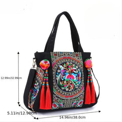 Embroidery Tassel Shoulder Bag Women's Canvas Bag