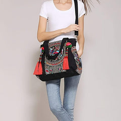 Embroidery Tassel Shoulder Bag Women's Canvas Bag
