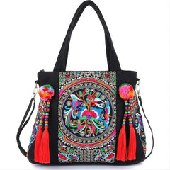 Embroidery Tassel Shoulder Bag Women's Canvas Bag