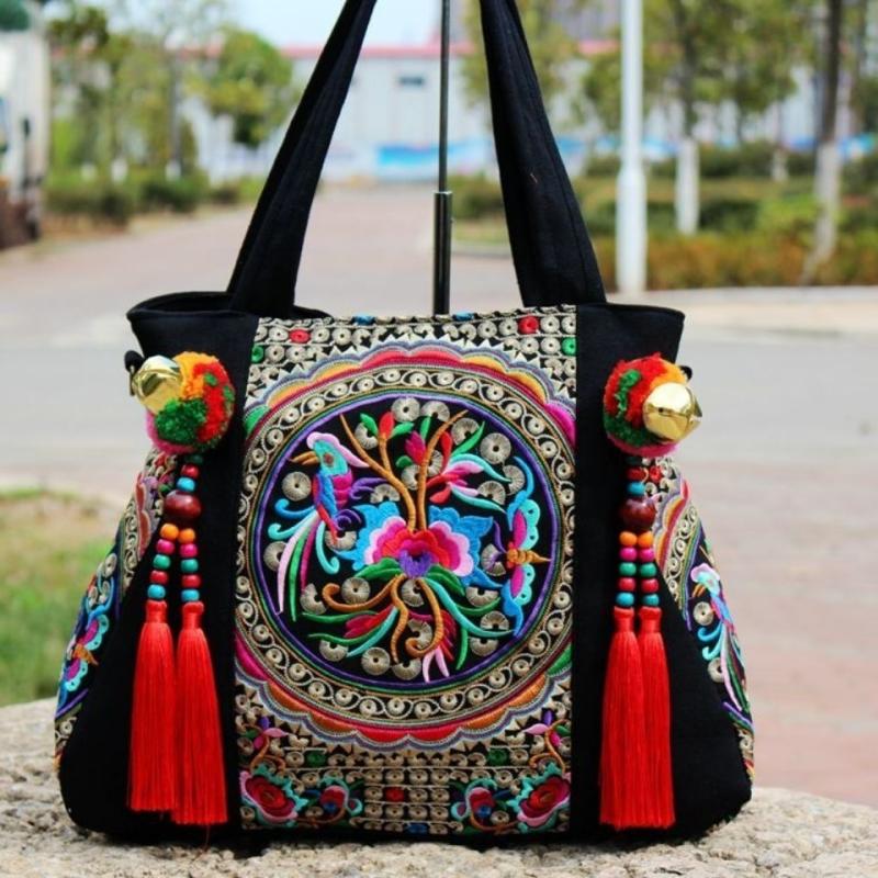 Embroidery Tassel Shoulder Bag Women's Canvas Bag