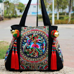 Embroidery Tassel Shoulder Bag Women's Canvas Bag