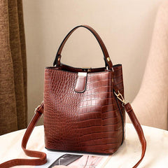 Crocodile Embossed Bucket Bag Faux Leather Shoulder Bag Women's Top Handle Purse