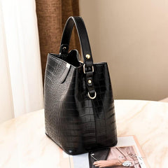 Crocodile Embossed Bucket Bag Faux Leather Shoulder Bag Women's Top Handle Purse