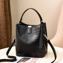 Crocodile Embossed Bucket Bag Faux Leather Shoulder Bag Women's Top Handle Purse