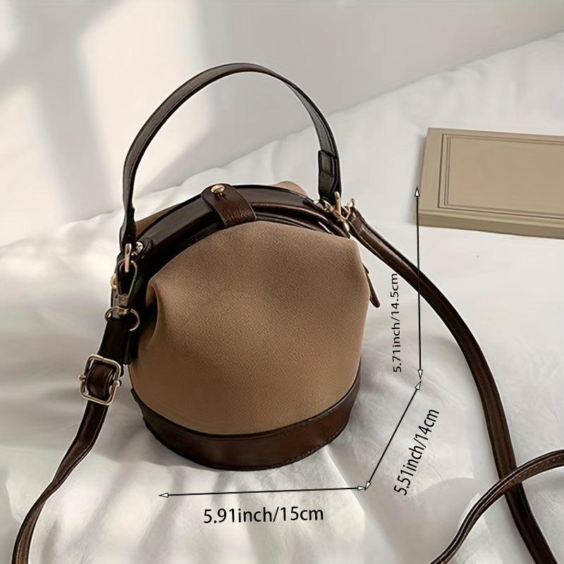 Vintage Suede Bucket Bag Small Stylish Crossbody Bag Women's