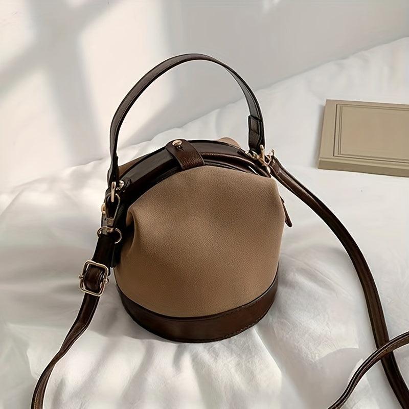 Vintage Suede Bucket Bag Small Stylish Crossbody Bag Women's
