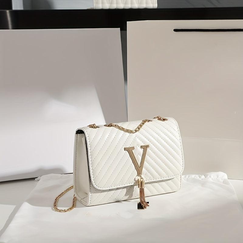 Quilted Shoulder Bag with Flap Chain and Tassel Detail