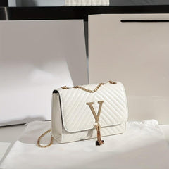 Quilted Shoulder Bag with Flap Chain and Tassel Detail