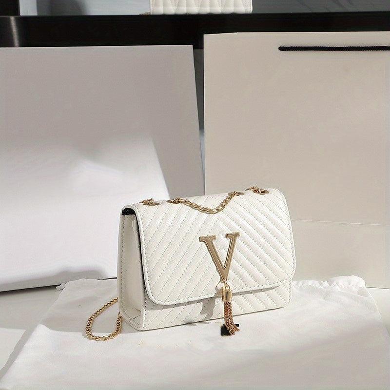 Quilted Shoulder Bag with Flap Chain and Tassel Detail