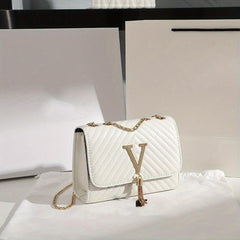 Quilted Shoulder Bag with Flap Chain and Tassel Detail