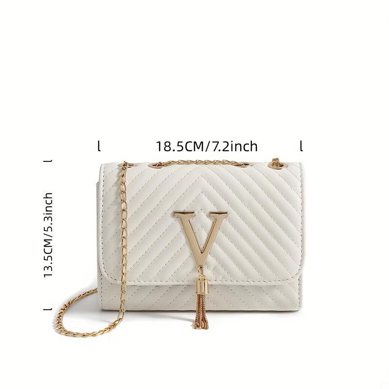 Quilted Shoulder Bag with Flap Chain and Tassel Detail