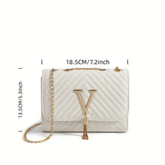 Quilted Shoulder Bag with Flap Chain and Tassel Detail