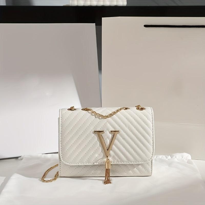 Quilted Shoulder Bag with Flap Chain and Tassel Detail