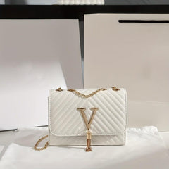 Quilted Shoulder Bag with Flap Chain and Tassel Detail