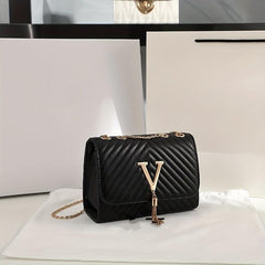 Quilted Shoulder Bag with Flap Chain and Tassel Detail