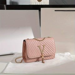 Quilted Shoulder Bag with Flap Chain and Tassel Detail